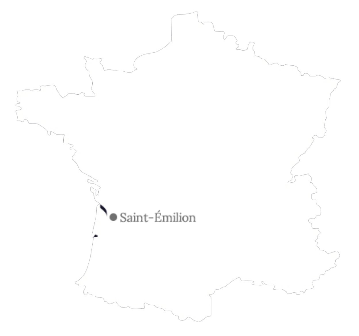 Carte de France situant Saint-Émilion dans le vignoble bordelais